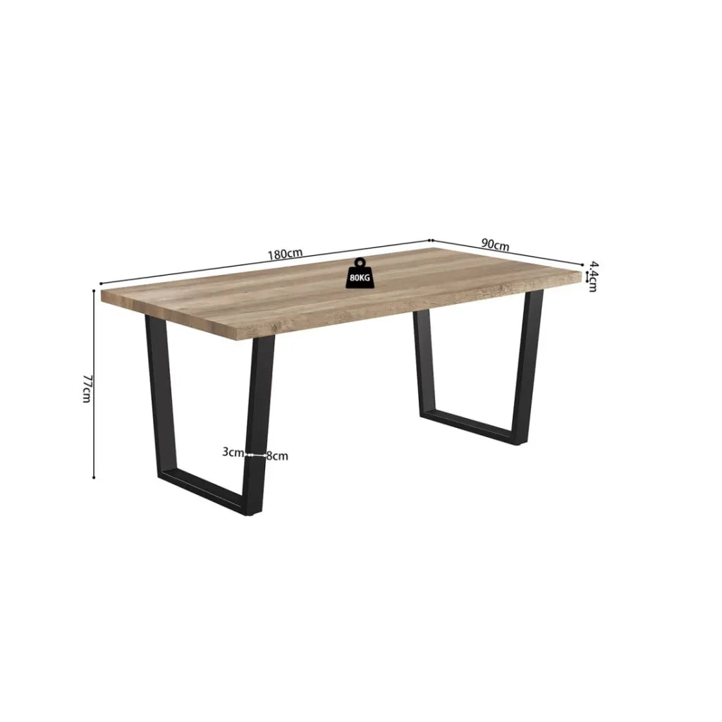 Tavolo da pranzo ALTONIA – 180x90 cm – Effetto legno di mango – Gambe in metallo – Design industriale e accogliente