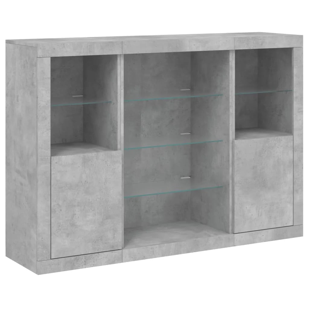 Buffet credenza cassettiera armadio mobile contenitore organizer per cucina soggiorno salotto con luci LED 3 pezzi legno ingegnerizzato grigio 02_0037220