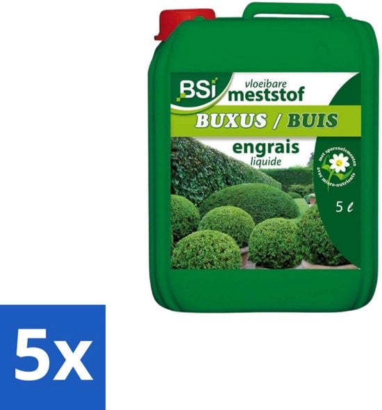 Buxo Vloeibare Meststof - Crescita Salutare e Foglie a Color Verde Scuro - 5 L - Confezione in Bulk - 5 pezzi
