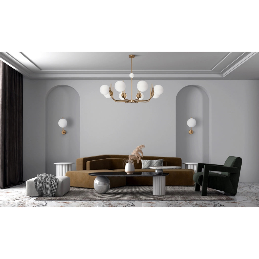 Maytoni Lampadario contemporaneo Rendez-vous 8 luci E14 ottone metallo diffusore vetro bianco