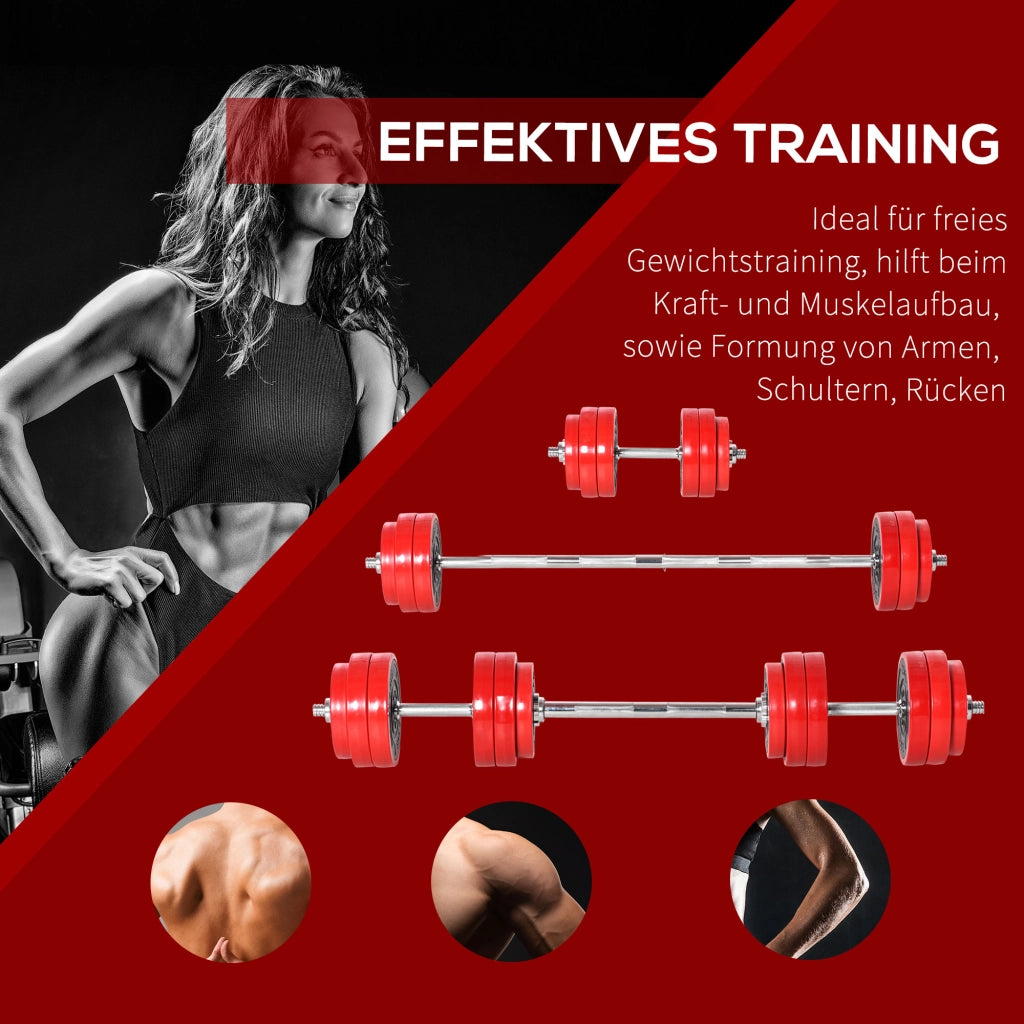Set Manubri Regolabili 30kg 2-in-1 ¨C Xylo ¨C Manubri e Bilanciere per Casa Fitness Rosso Nero