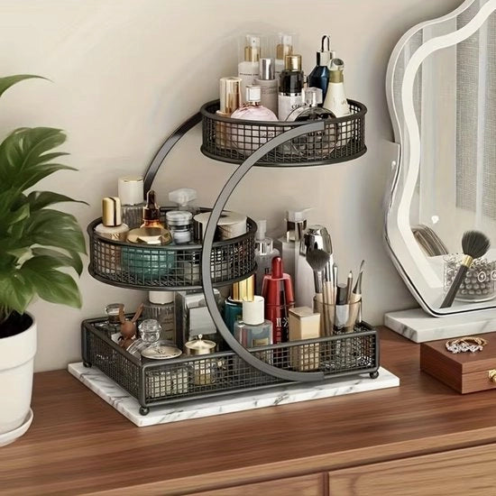 Scatola di conservazione per trucco a 3 livelli in metallo moderno, resistente, adatto per la scrivania del trucco e la cabina doccia