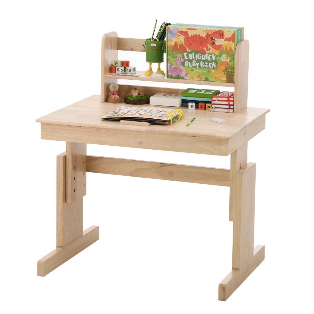 Scrivania per bambini 80x94x80 cm regolabile in altezza con piano inclinabile in legno naturale