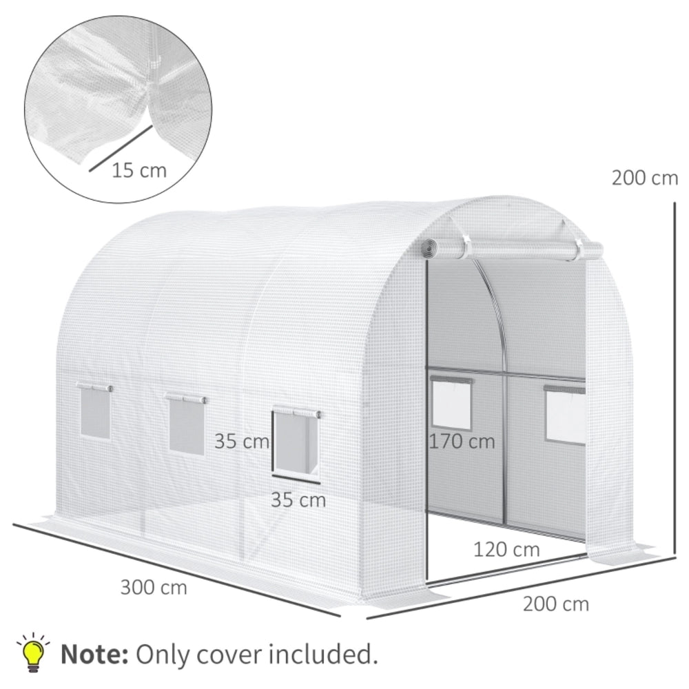 Copertura di ricambio per serra 300x200x200 cm in plastica resistente con 24 finestre e porta avvolgibile
