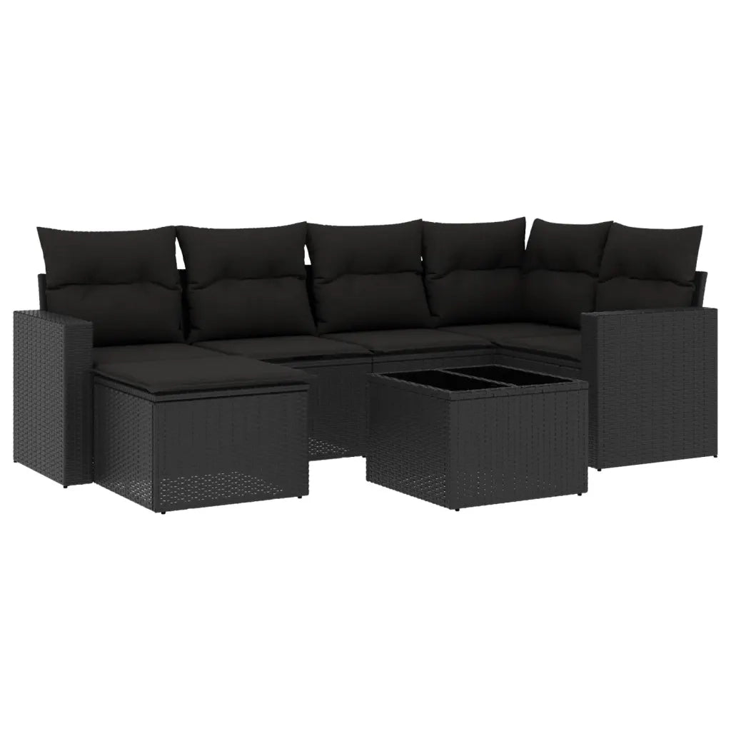 Set Divani da Giardino con Cuscini 7pz Nero Polyrattancod mxl 88603