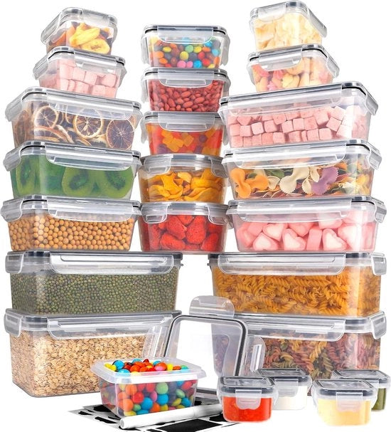 Contenitori di Stoccaggio Plastici per Cibo - Contenitore Aria Tappata Reutilizzabile per la Cucina - Scatole per Microonde e Congelatore - 24 Contenitori + 24 Coperchi