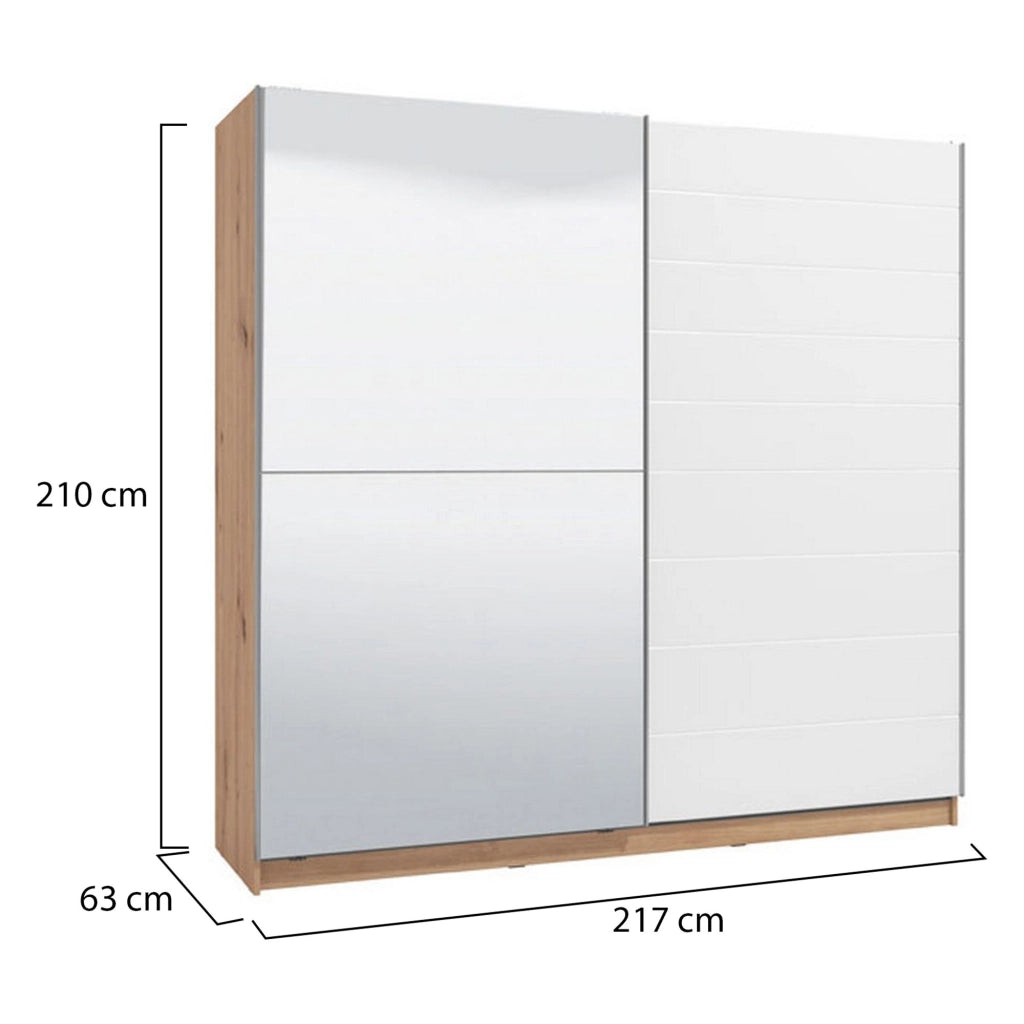 Armadio Camera da Letto Valsinni, Guardaroba Grande Appendiabiti, 217x210h cm Bianco