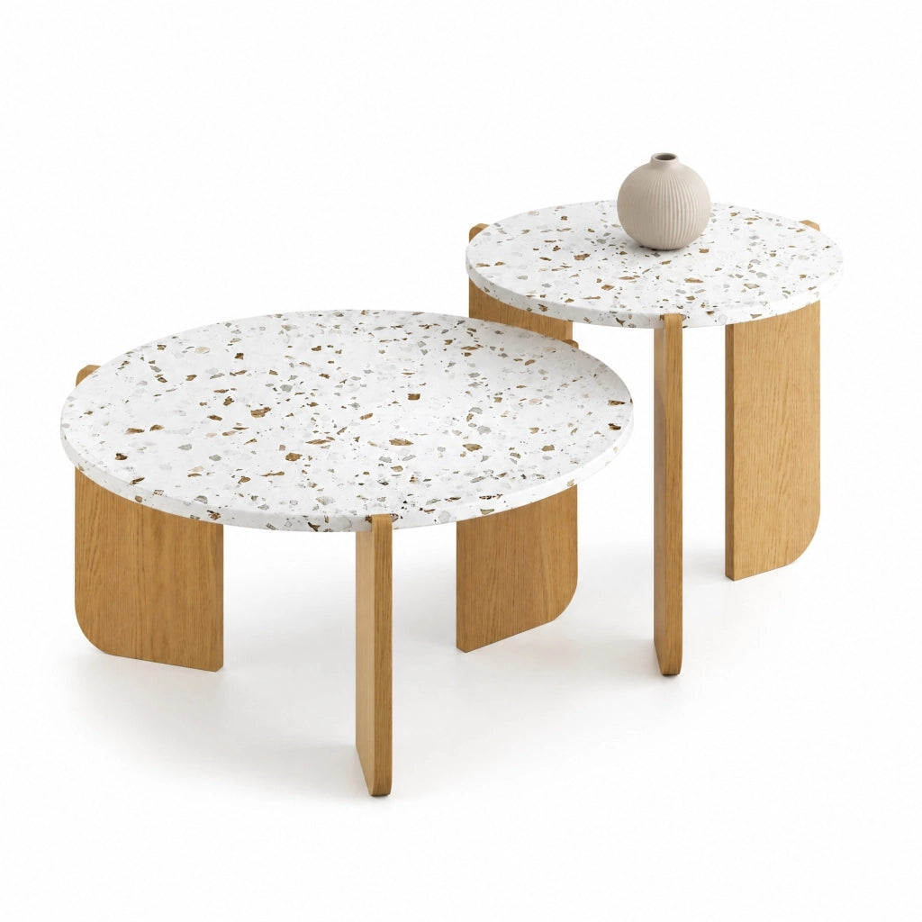 Tavolino da caff¨¨ componibile 2 pezzi in MDF colore naturale, design impilabile
