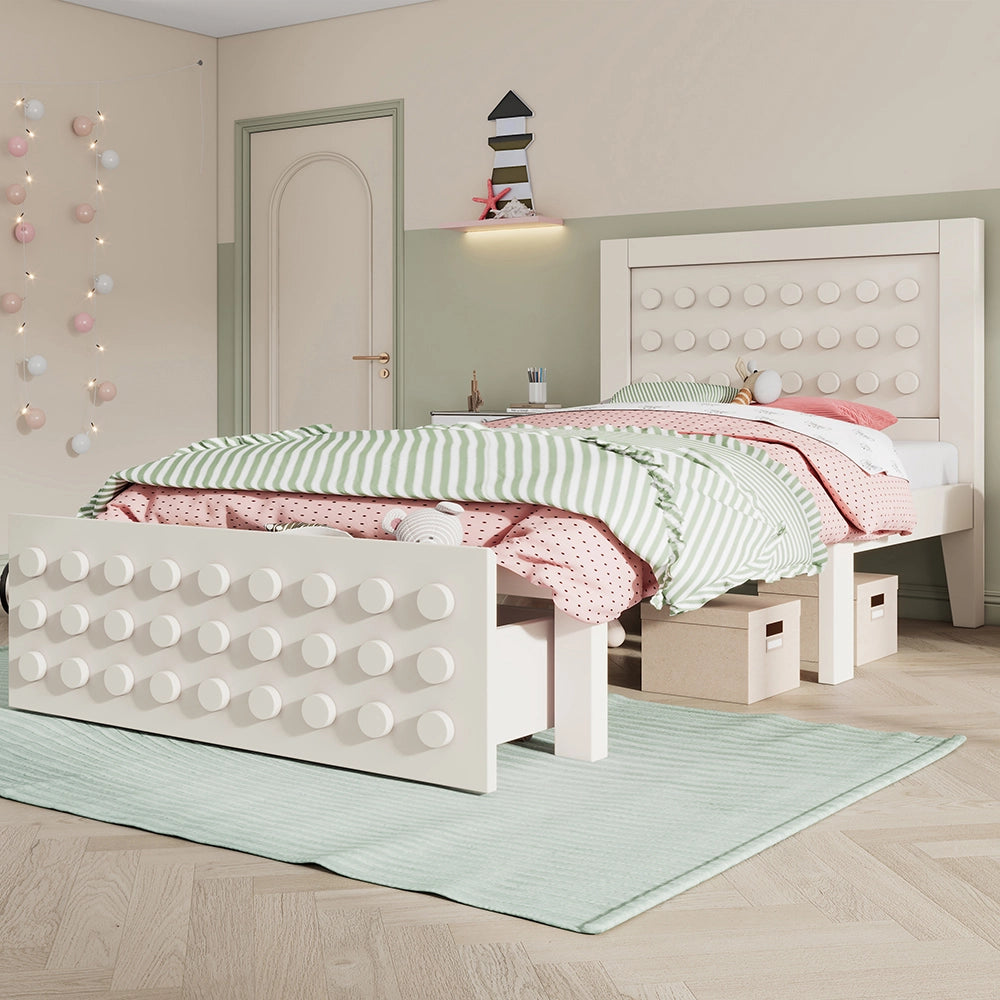 Letto bambino-Xylo-90x190 cm-design a blocchi, cassetti, contenitore, bianco, senza materasso