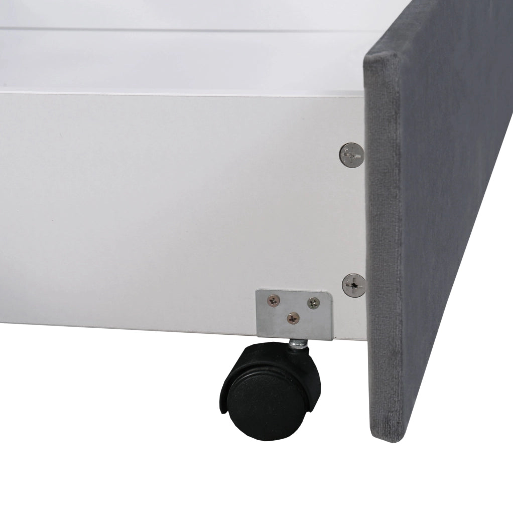 Letto imbottito 140x200 cm con testiera alta e 2 cassetti; velluto grigio (Senza materasso)
