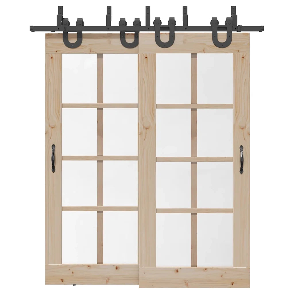 Kit di Binari per Porte Scorrevoli 200 cm Acciaio Nero 3295734