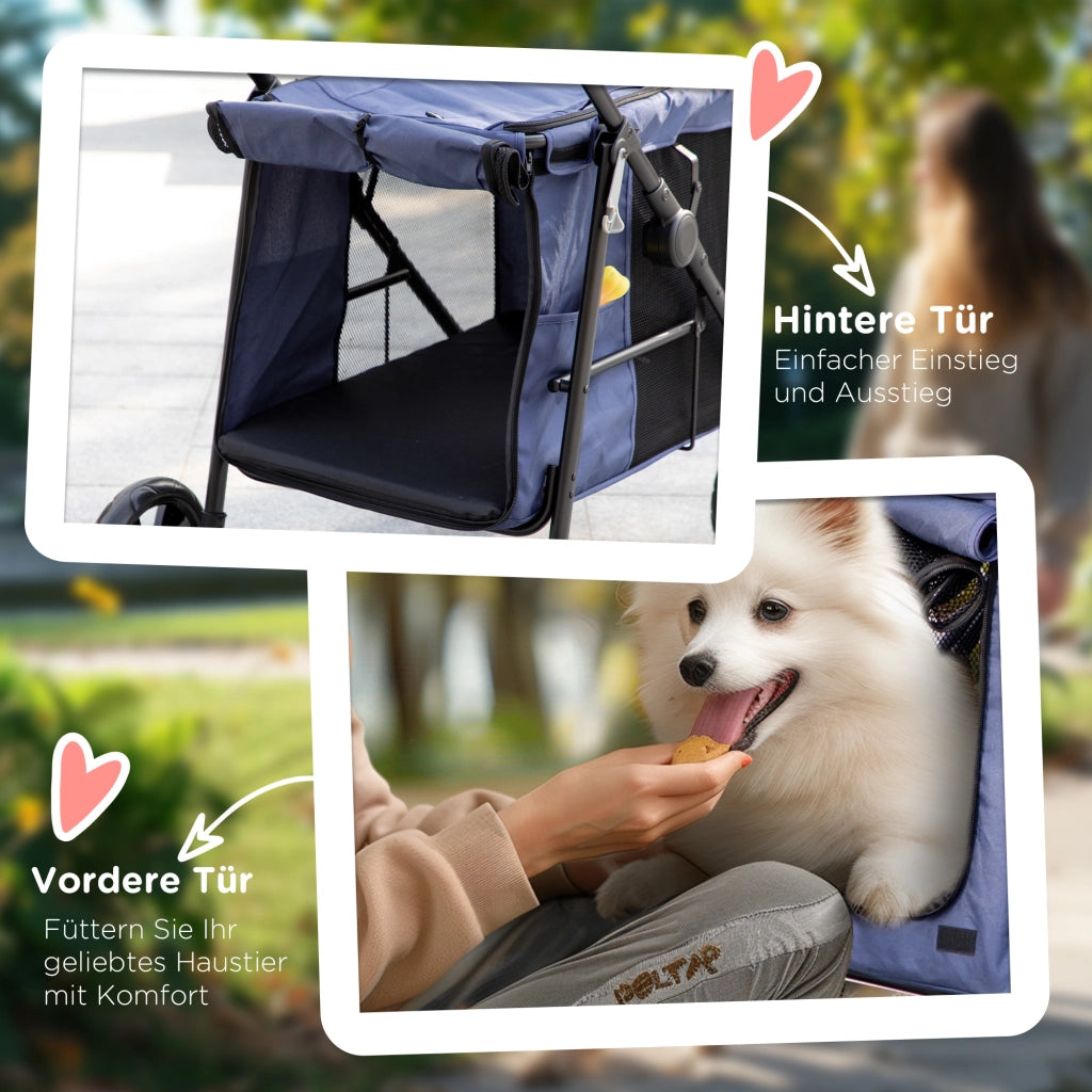 Carrello per Cani Pieghevole con Cuscini e Tasche ¨C zephmum ¨C 102x62x105, Blu