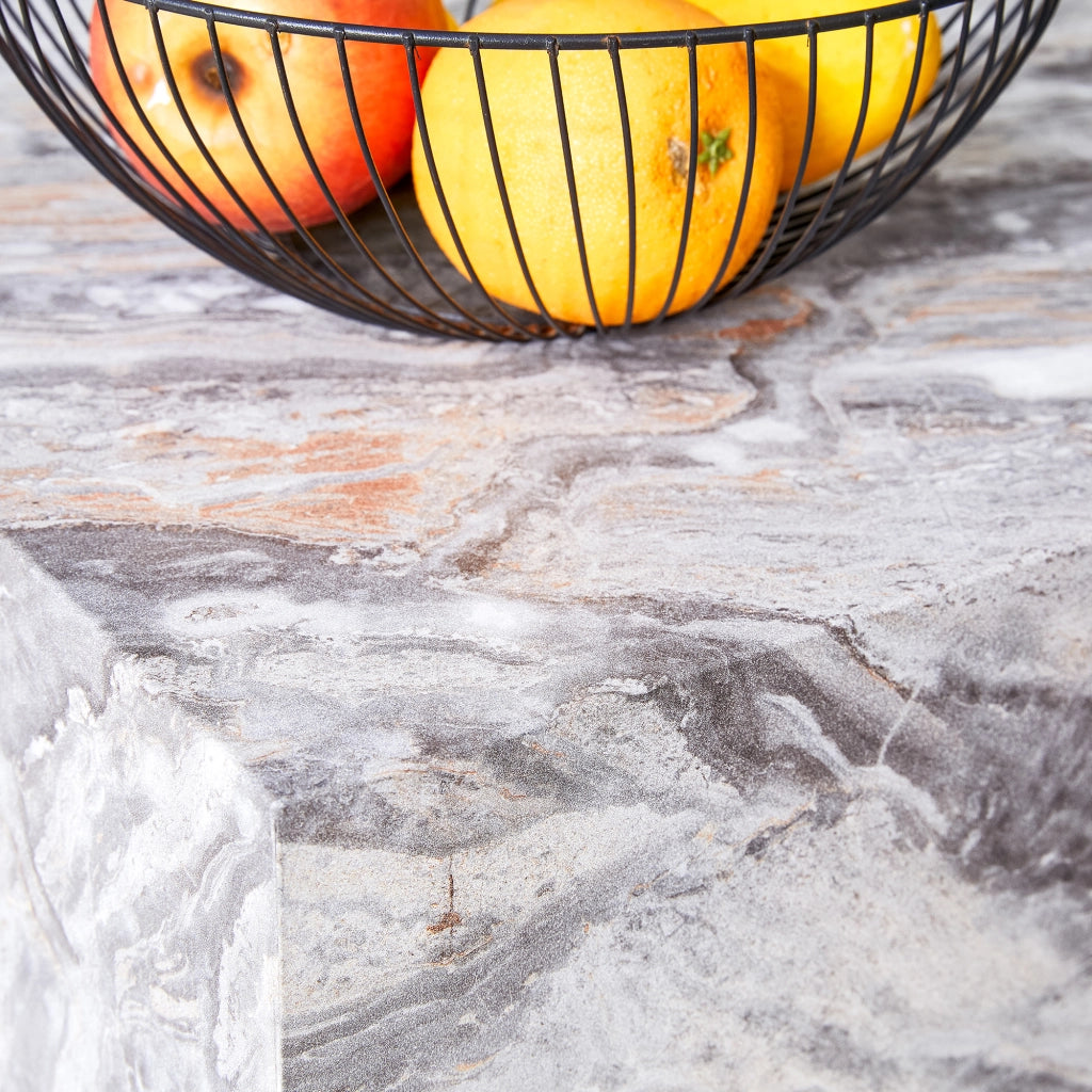 Tavolino da caffè rettangolare con effetto marmo - per soggiorno - 90x50x30 cm - grigio