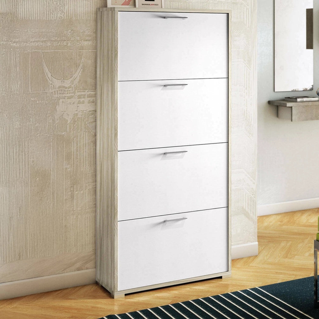 Mobile Portascarpe Adeindein, Scarpiera 24 Paia Made in Italy, 67x28x147h cm Bianco