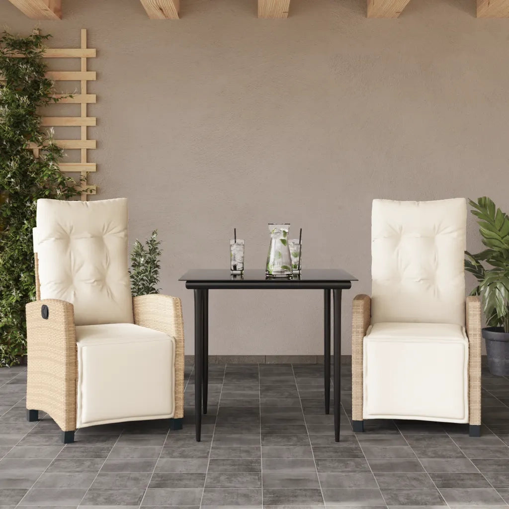 Set da Pranzo da Giardino 3 pz | Set Salotto da Giardino con Cuscini Beige in Polyrattan