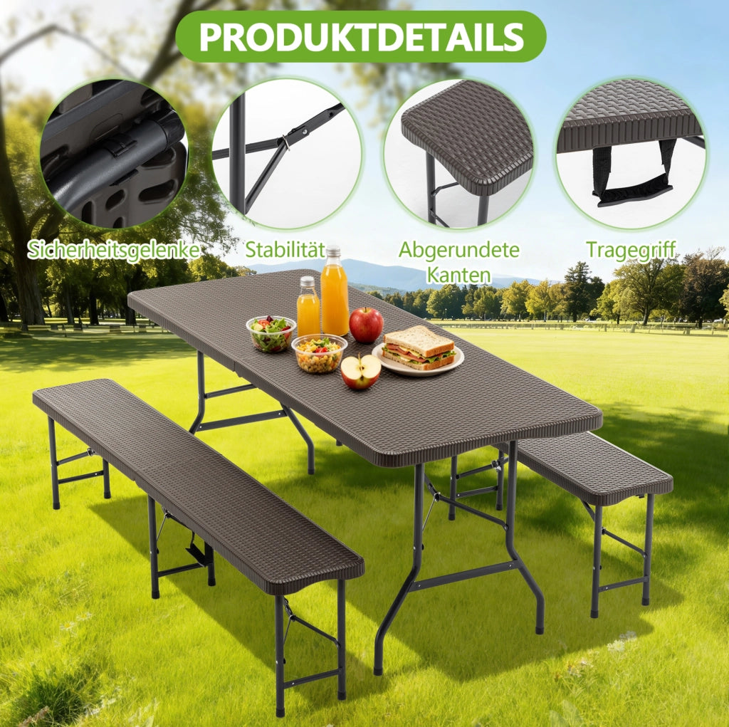 Set da picnic pieghevole 3 pezzi in plastica marrone con motivo legno