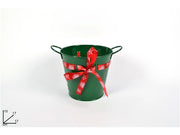 Secchiello in Metallo Decorativo Natale Natalizio Verde con Nastro 17 x 15 cm