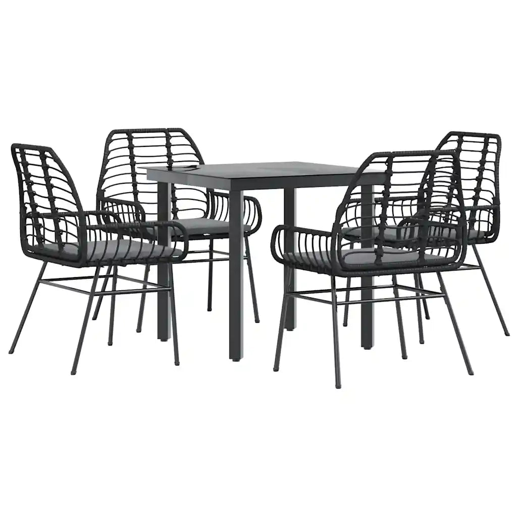 Set da Pranzo da Giardino con Cuscini 5 pz Polyrattan Vetro