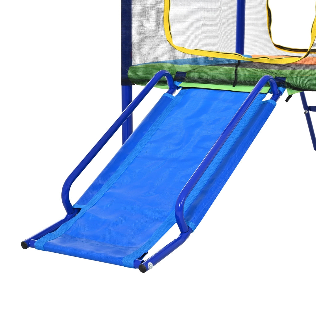 Set gioco da esterno 4 in 1 con trampolino; doppia altalena; scivolo e canestro in ferro