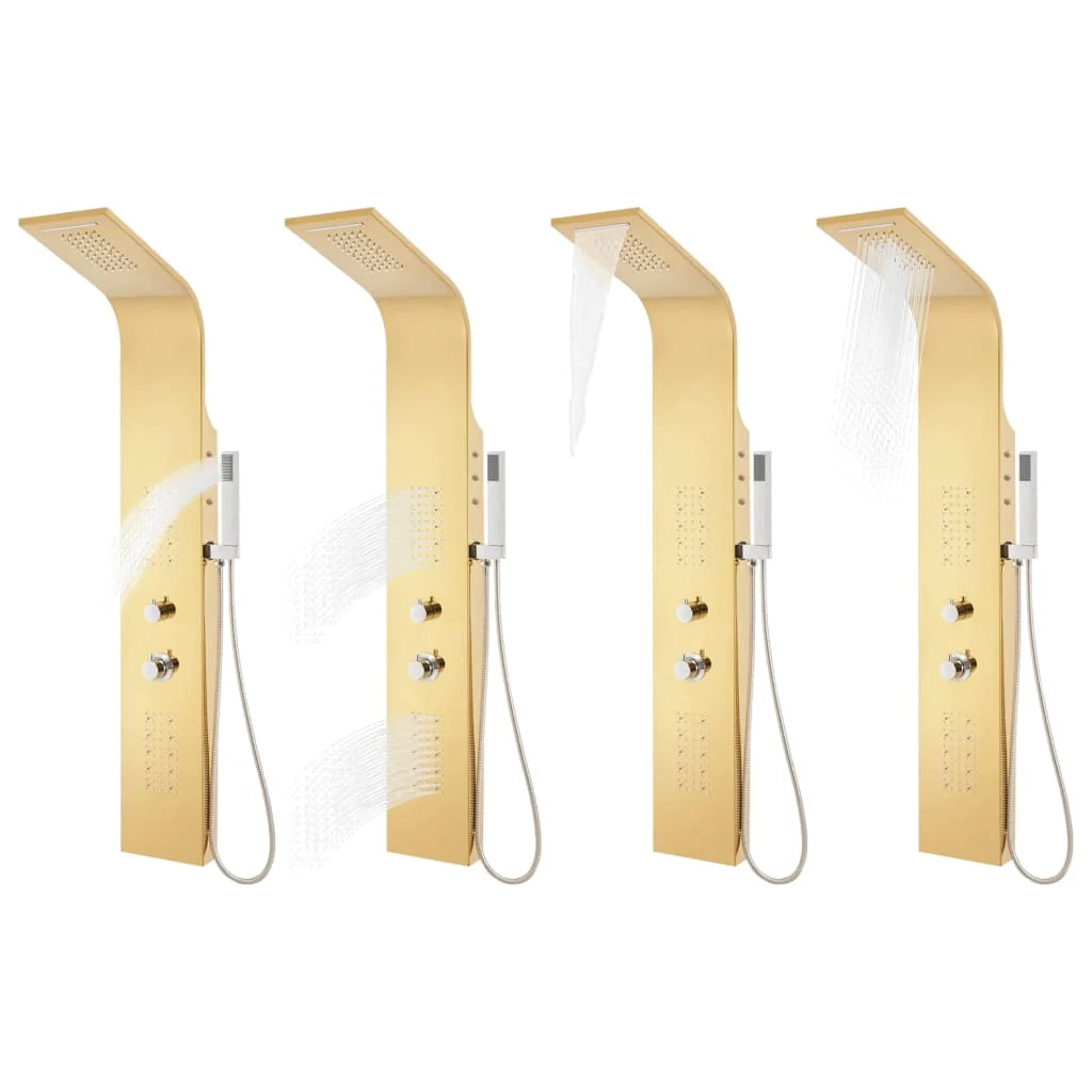 Sistema di pannelli doccia colonna doccia accessori set per bagno interno casa acciaio inox 201 curvato dorato 02_0003111