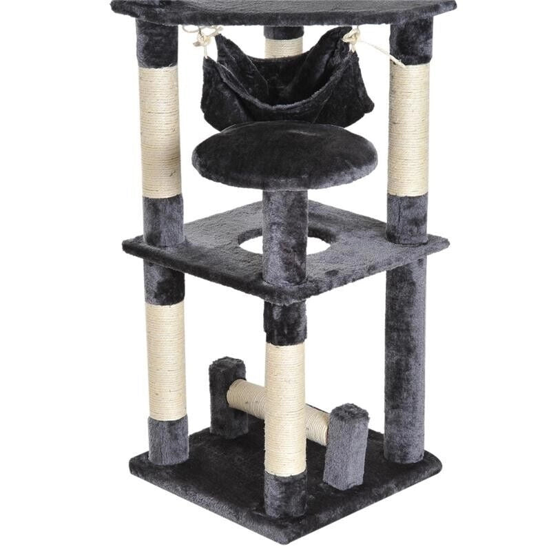 ALBERO TIRAGRAFFI PER GATTI A 4 LIVELLI IN PELUCHE SISAL NATURALE GRIGIO 40X40X132CM