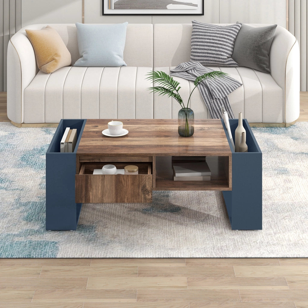 TAVOLINO DA CAFFÈ con cassetto e vani portaoggetti 111 x 40 x 60 cm pannello truciolare nero/grigio