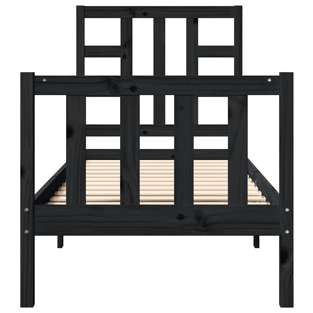 Giroletto con Testiera-Struttura Letto con testiera Nero Small Single in Legno Massello 521643