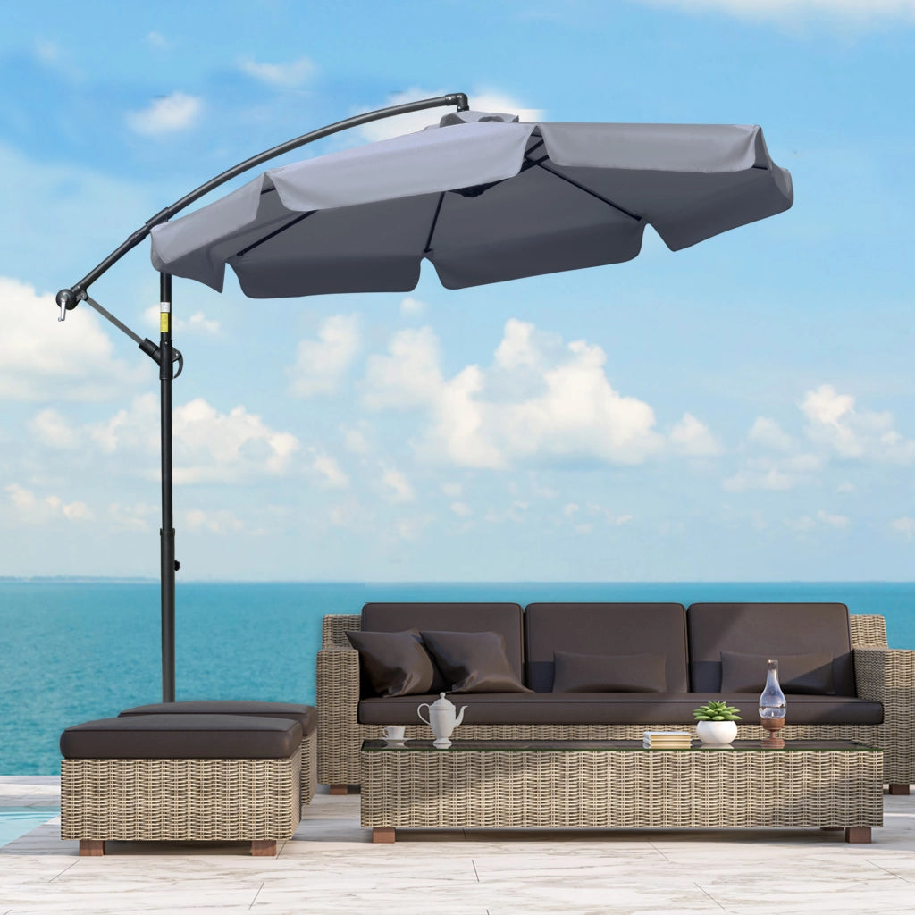 EasyComfort Ombrellone da Giardino 2.7x2.7 m a Braccio in Metallo con Tettuccio in Poliestere Regolabile e Apertura a Manovella, Grigio
