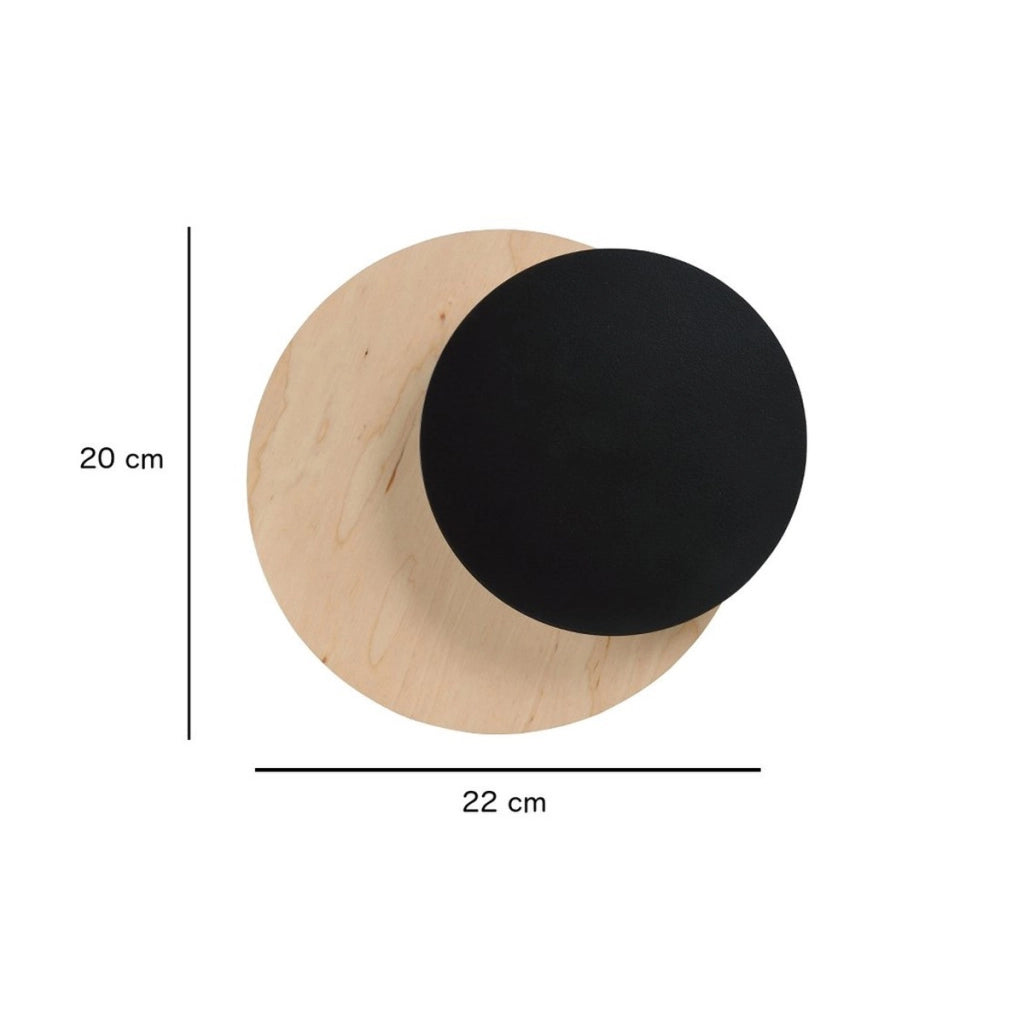 Lampada a parete Circle in acciaio nero opaco e legno