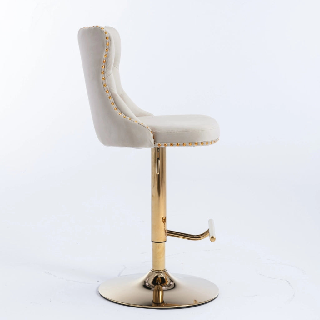 Set sgabelli da bar girevoli velluto beige ¨C Minimal ¨C base oro altezza regolabile 63,5-83,8 cm