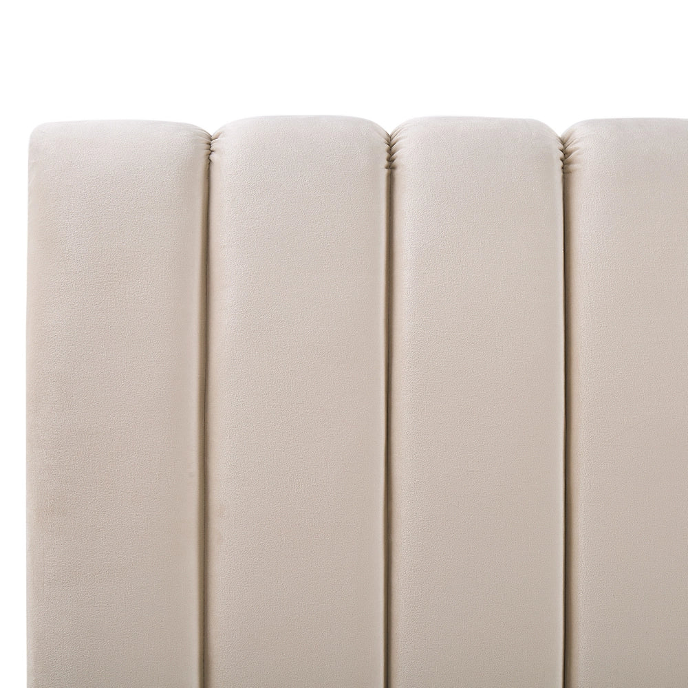 Letto imbottito velluto beige sabbia e oro rete a doghe testiera alta 140 x 200 cm testata alta design retrò