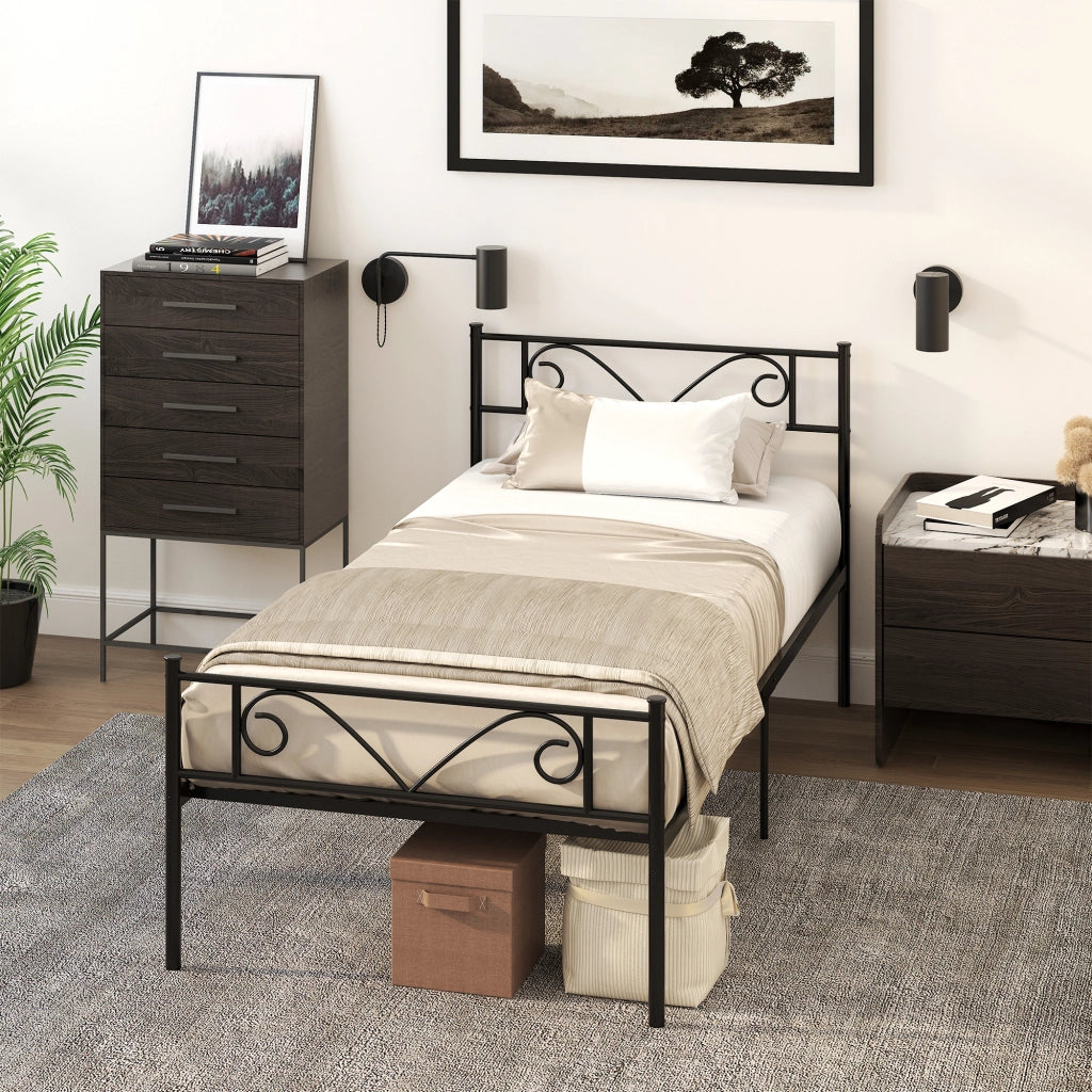 Letto Singolo in Metallo con Testiera a Farfalla ¨C Zephmum ¨C Nero 90x190x100 cm