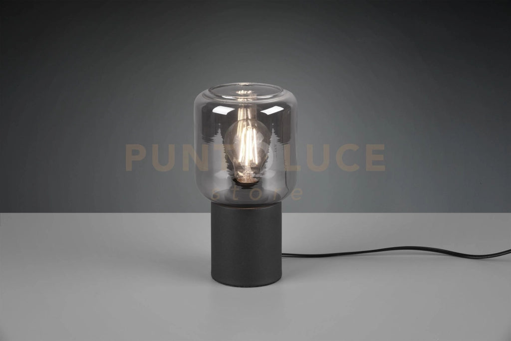 NICO LAMPADA DA TAVOLO VETRO FUME' BASE NERO SATINATO H. 24CM 1 LUCE ATTACCO E27