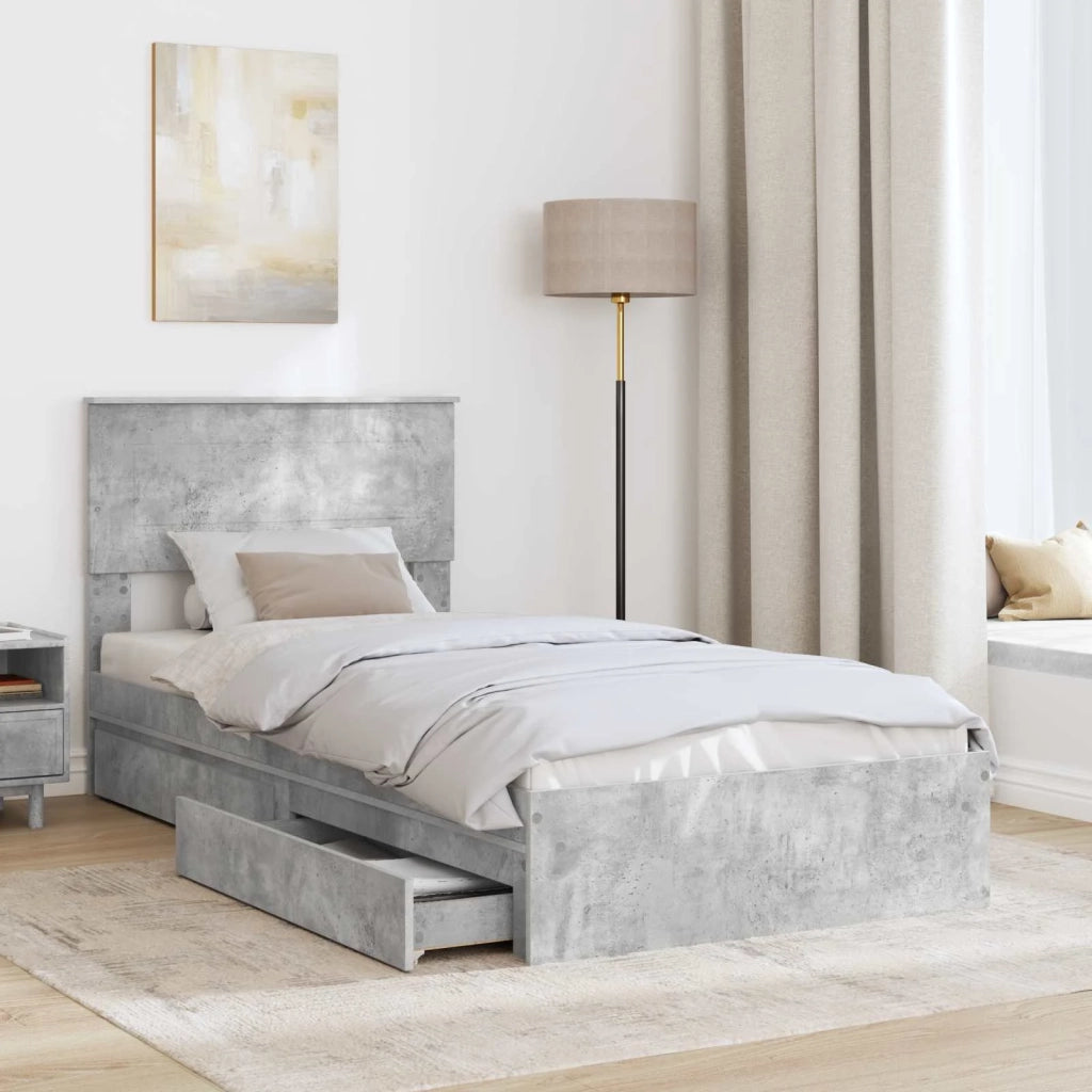 Letto con Contenitore con testiera Grigio cemento 90 x 190 cm