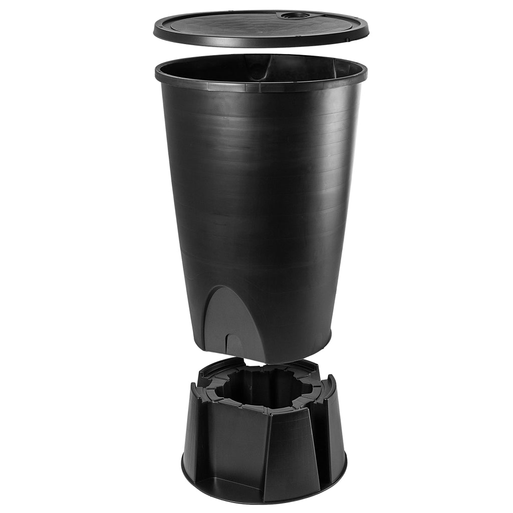 Serbatoio per acqua piovana KADAX 260L, kit di collegamento per barile d'acqua, base per rubinetto
