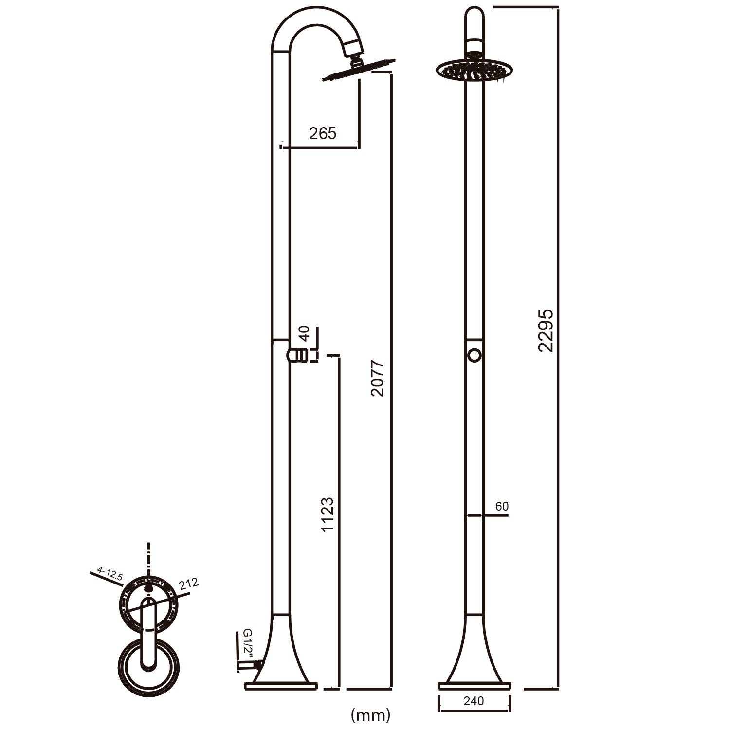 Doccia da Giardino ad Acqua Fredda in Acciaio Inox Soffione Rotondo Sined Luna TMP
