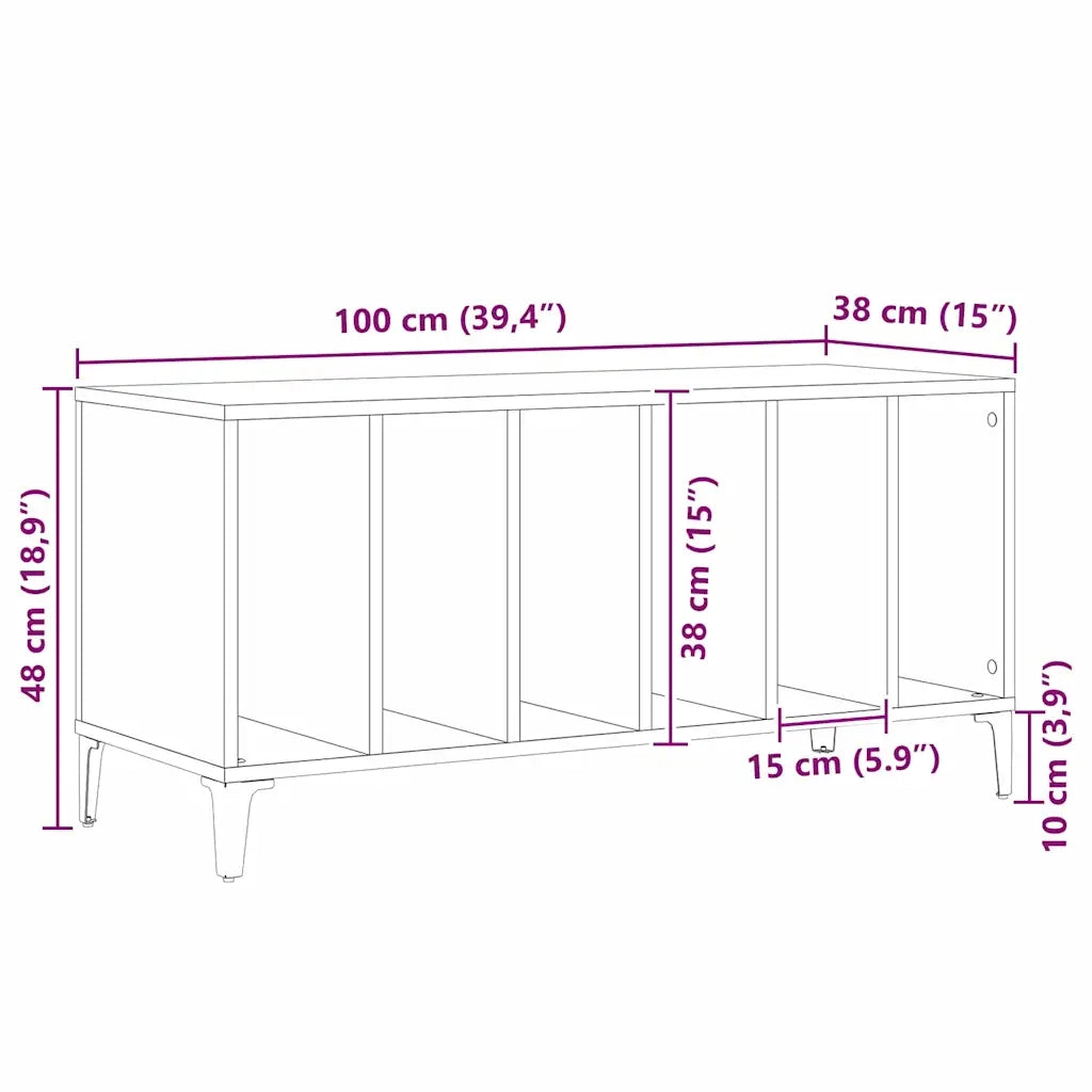 Mobile porta vinili Rovere Nero 100 x 38 x 48 cm CFW3493063