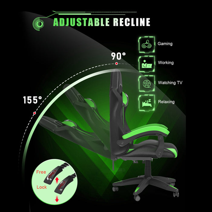 Sedia Gaming RGB LED - RATTANTREE - Sedia poltrona da gaming per ufficio videogiochi reclinabile - sedia gaming ergonomica in Pelle Pu - con Poggiatesta - Verde