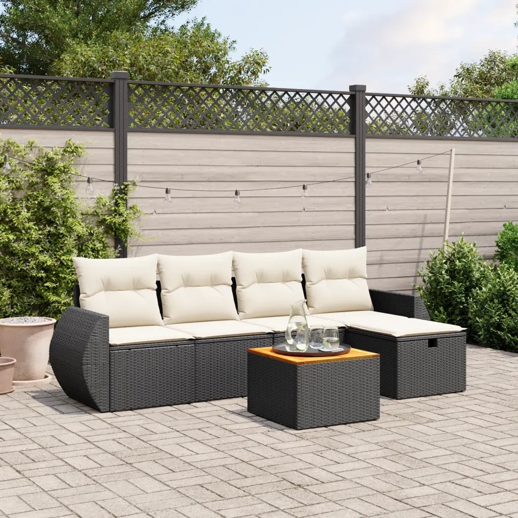 Set Divano da Giardino 6 pz | Set Salotto da Giardino con Cuscini Nero in Polyrattan