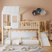 Letto a castello con scivolo e tetto naturale e bianco legno di pino 90x200 cm