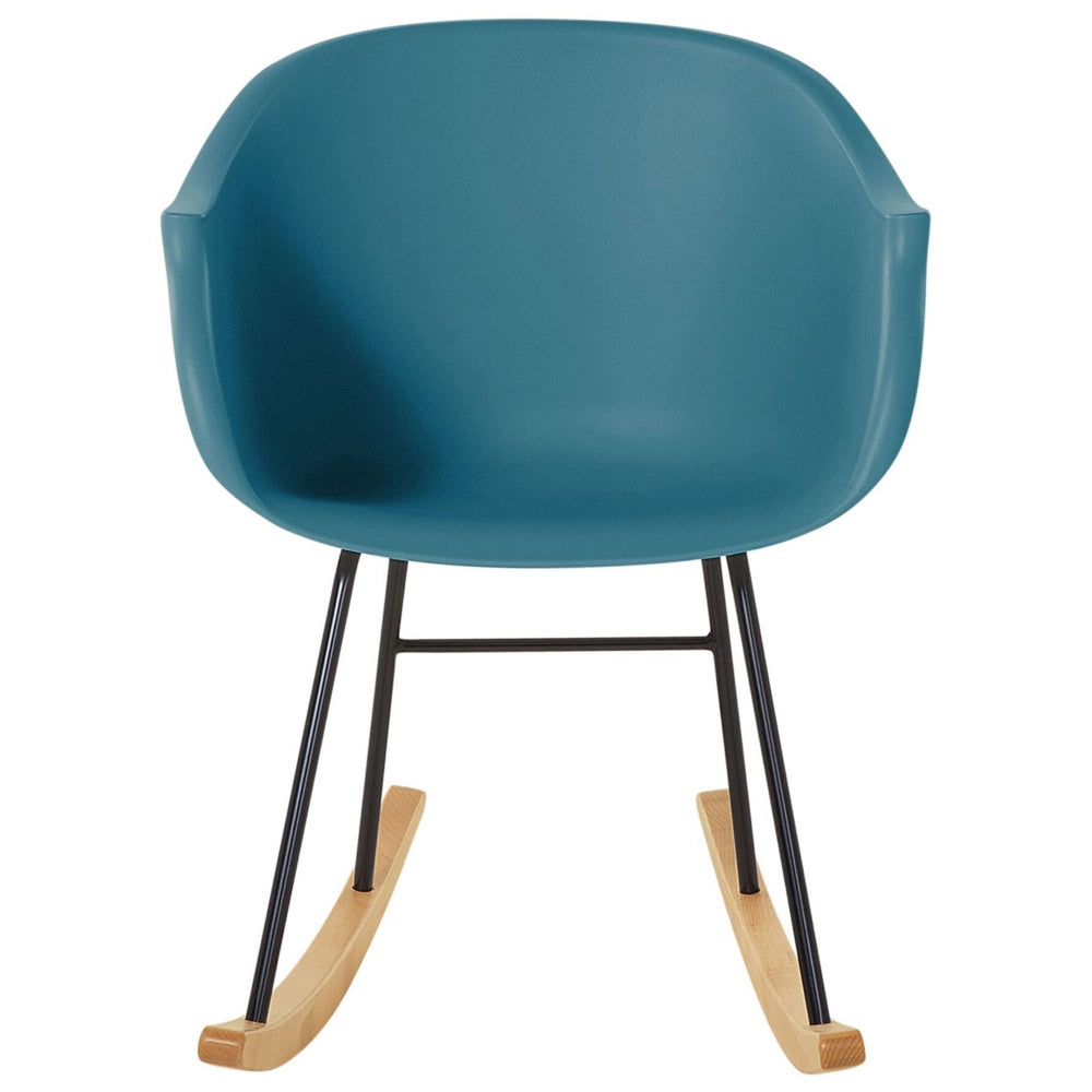 Sedia A Dondolo Verde Smeraldo Gambe In Metallo In Materiale Sintetico Seduta Conchiglia Pattini In Legno Massello Stile Scandinavo Moderno