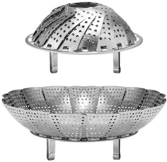 Stomatore - acciaio inossidabile - pieghevole - adatto alla cottura delle verdure e alla stufata degli alimenti, espandibile per padelle di diverse dimensioni (aperto 23 x 7,1 cm)