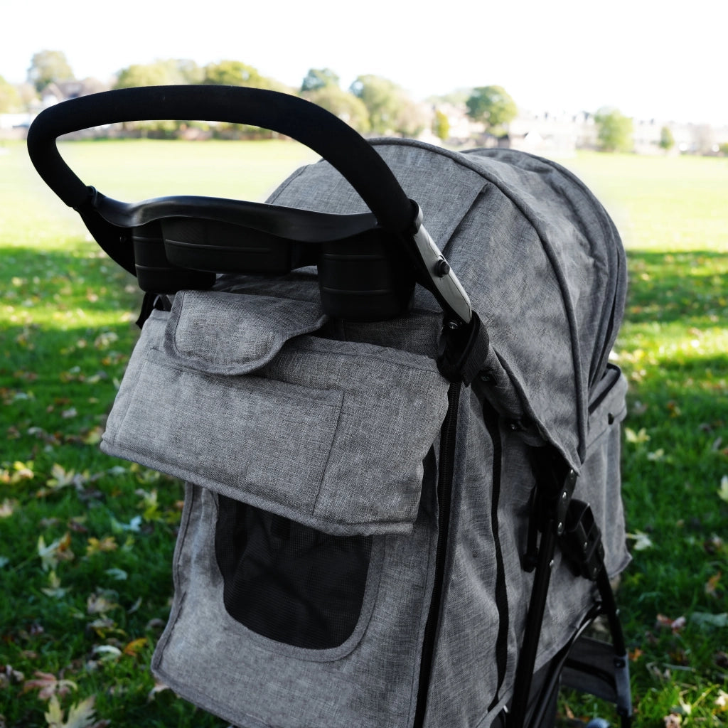 Passeggino per animali Grigio con Borsa Organizer Pieghevole da Viaggio per Cani