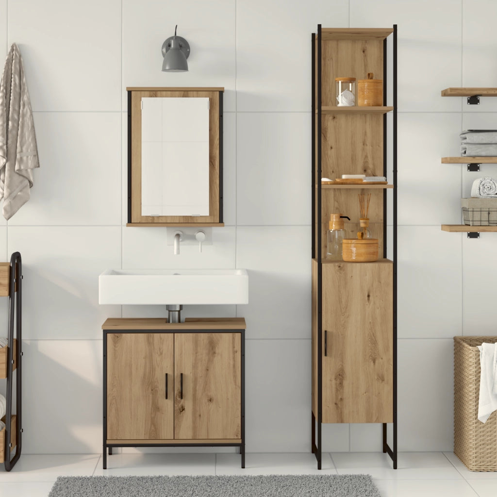 Set di mobili da bagno 3 pezzi in rovere artigianale in legno ingegnerizzato