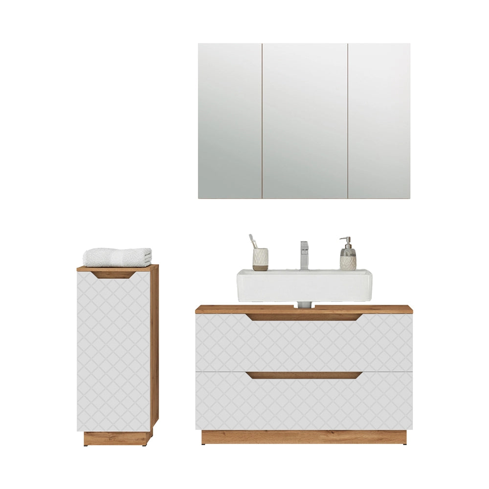 Vicco Set di mobili da bagno Rovere/bianco con struttura in piastrelle 3 parti