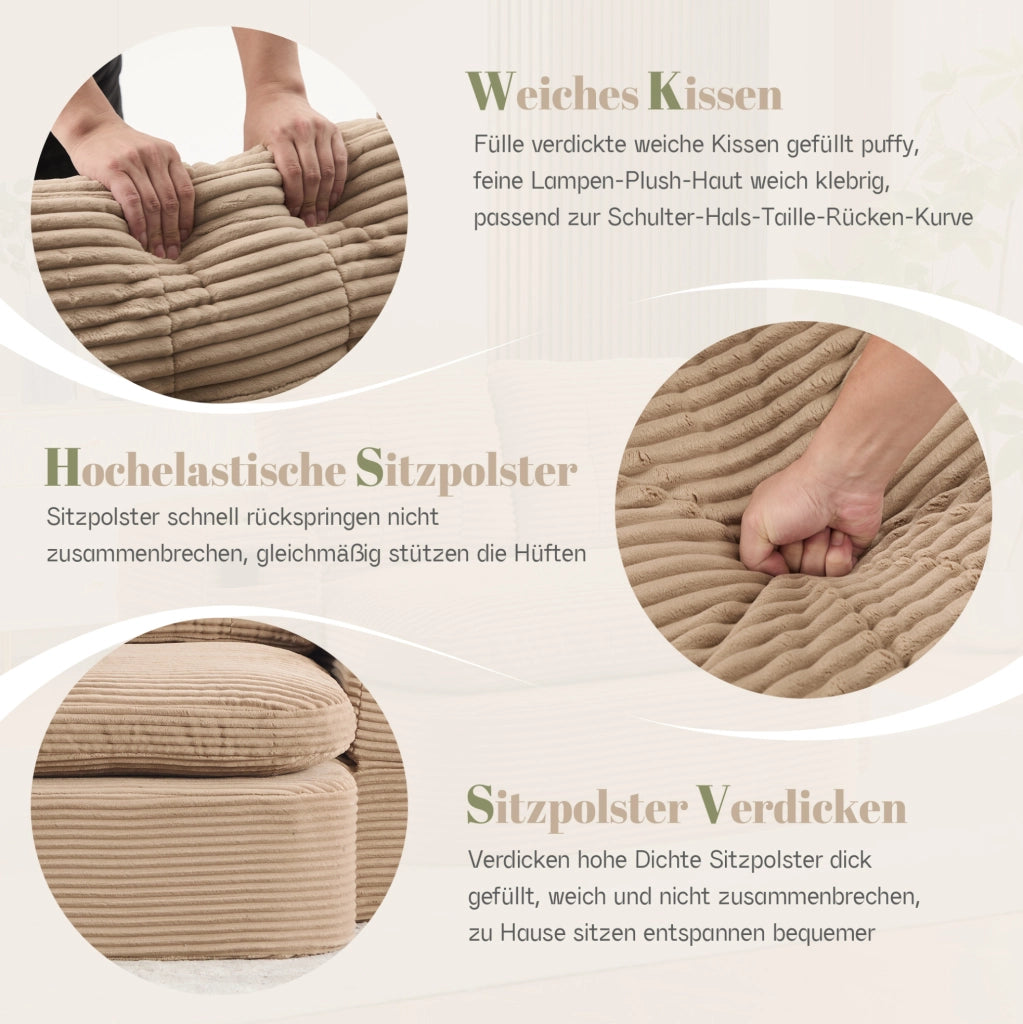 Poltrona letto 2 in 1 in velluto a coste kaki con portabevande