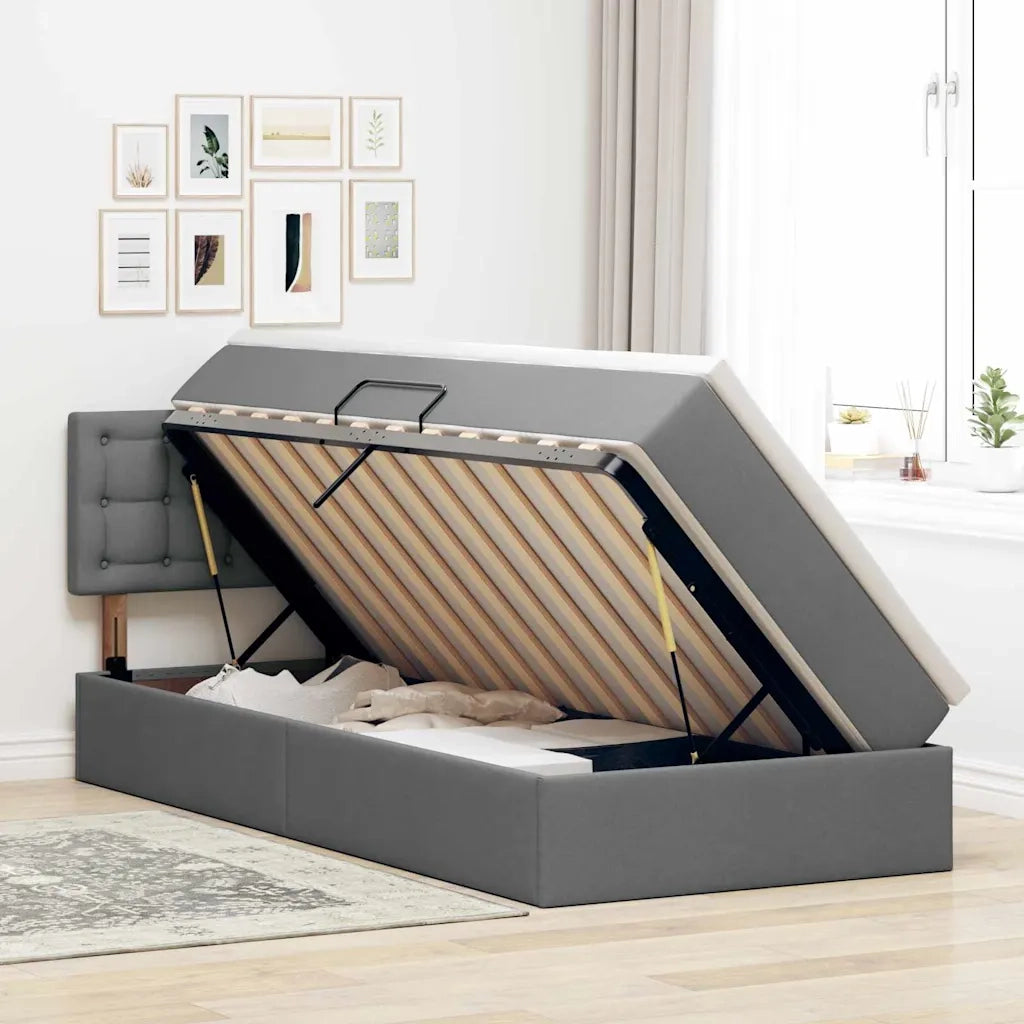 Letto con contenitore LED e materasso Grigio Scuro 90 x 200 cm