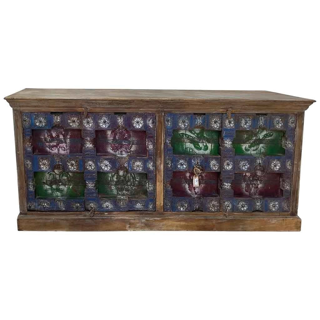 Credenza in legno artigianale marrone 216x52x93h