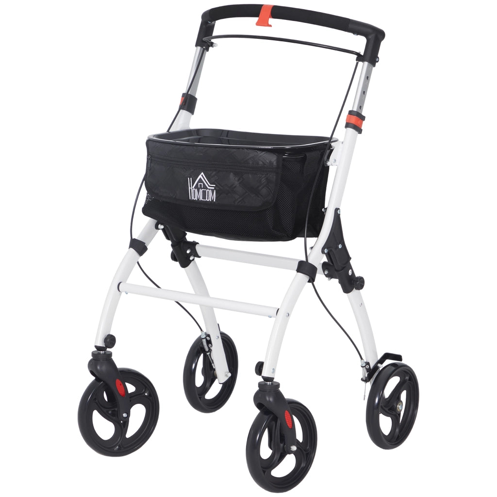 Andatore per Anziani Pieghevole ¨C Zephmum ¨C Bianco in Alluminio con 4 Ruote e Vassoio