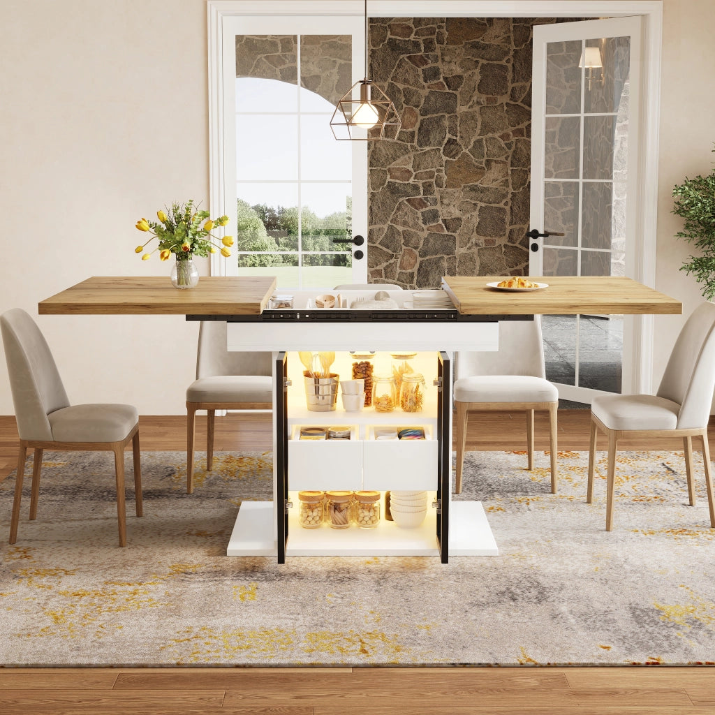 TAVOLO allungabile con contenitore e LED RGB 110/140 cm MDF Bianco